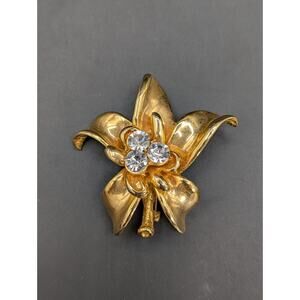 Vintage Gold Guild Orchid Rhinestone Flower Statement Bold Large Brooch/Pendant